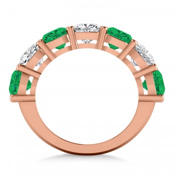 Cushion Lab Grown Diamond & Lab Emerald Seven Stone Ring 14k Rose Gold (5.85ct)