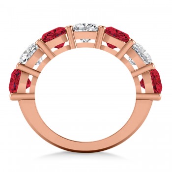 Cushion Lab Grown Diamond & Lab Ruby Seven Stone Ring 14k Rose Gold (5.85ct)