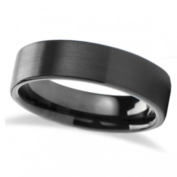 Brushed Finish Flat Carbide Black Tungsten Wedding Band (6mm)