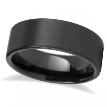 Brushed Finish Flat Carbide Black Tungsten Wedding Band (8mm)