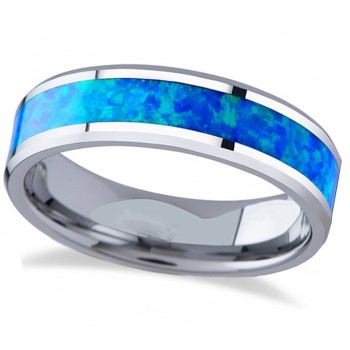 Blue Green Opal Inlay Tungsten Wedding Band (6mm)