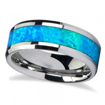 Blue Green Opal Inlay Tungsten Wedding Band (8mm)