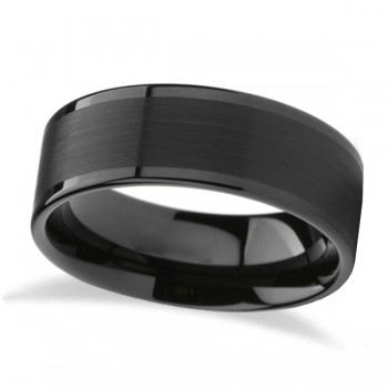 Brushed Center & Polished Edges Black Tungsten Wedding Band (7mm)