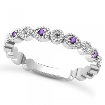 Alternating Diamond & Amethyst Wedding Band 14k White Gold (0.21ct)