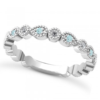 Alternating Diamond & Aquamarine Wedding Band 14k White Gold (0.21ct)