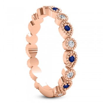 Alternating Diamond & Blue Sapphire Wedding Band 14k Rose Gold (0.21ct)