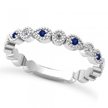 Alternating Diamond & Blue Sapphire Wedding Band 14k White Gold (0.21ct)