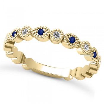 Alternating Diamond & Blue Sapphire Wedding Band 18k Yellow Gold (0.21ct)
