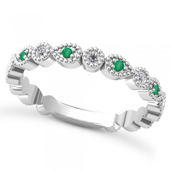 Alternating Diamond & Emerald Wedding Band 14k White Gold (0.21ct)