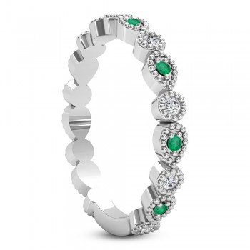 Alternating Diamond & Emerald Wedding Band 14k White Gold (0.21ct)