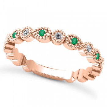 Alternating Diamond & Emerald Wedding Band 18k Rose Gold (0.21ct)