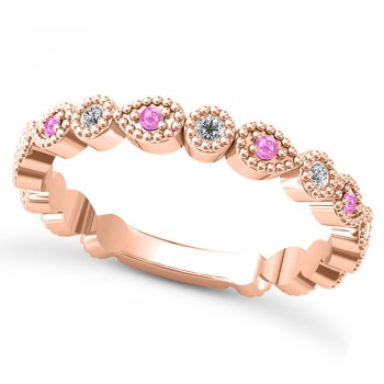 Alternating Diamond & Pink Sapphire Wedding Band 18k Rose Gold (0.21ct)
