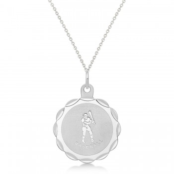 BaseBall Disc Charm Men's Pendant Necklace 14K White Gold