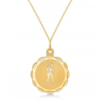 BaseBall Disc Charm Men's Pendant Necklace 14K Yellow Gold