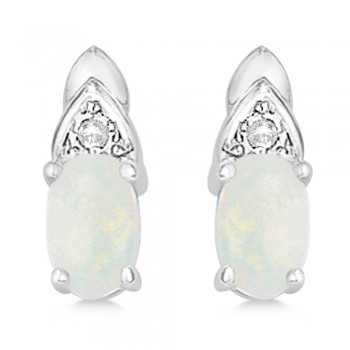 Diamond Accented Opal Drop Earrings 14k White Gold (0.37ct)