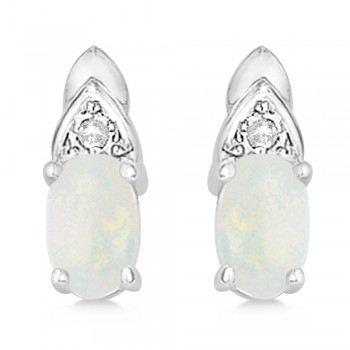 Diamond Accented Opal Drop Earrings 14k White Gold (0.37ct)