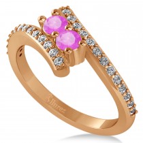 Pink Sapphire Two Stone Ring w/Diamonds 14k Rose Gold (0.50ct)