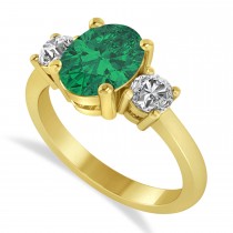 Oval & Round 3-Stone Emerald & Diamond Engagement Ring 14k Yellow Gold (3.00ct)