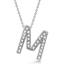 Custom Tilted Diamond Block Letter Initial Necklace in 14k White Gold