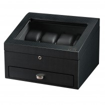 Matte Carbon Fiber Eight Watch Box Black Leather Interior & Storage