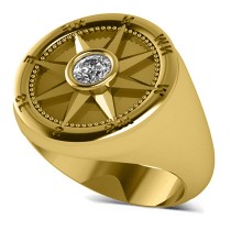 Men's Diamond Nautical Compass Fashion Ring 14k Yellow Gold (0.25ct)