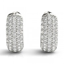 Huggie Round Diamond Pave Earrings Hoops 14k White Gold (0.84ct)