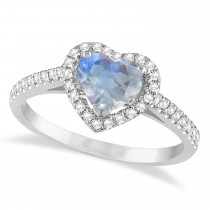 Heart Shaped Moonstone & Diamond Halo Engagement Ring 14k White Gold 1.50ct