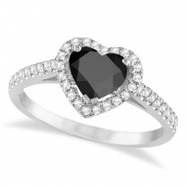 Heart Shaped Onyx & Diamond Halo Engagement Ring 14k White Gold 1.50ct