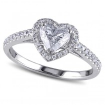 Heart Shaped Diamond Halo Engagement Ring in 14k White Gold (1.00ct)