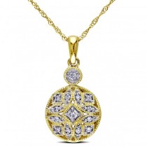 Vintage, Pave Set Diamond Pendant Necklace in 14k Yellow Gold 0.12ct