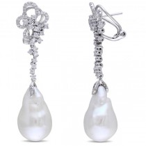 Baroque Freshwater Pearl Flower Earrings 14k W Gold (13-13.5mm 1.00ct)