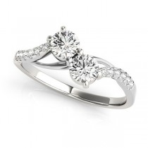 Curved Two Stone Diamond Ring with Accents 14k White Gold (0.36ct)