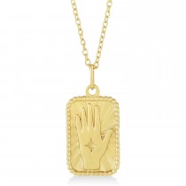 Hamsa Hand Tarot Pendant Necklace 14k Yellow Gold