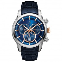 Allurez Men's Swiss Chronograph Blue Dial Luminous Leather Watch