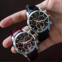 Allurez Men's Swiss Chronograph Burgundy Dial Luminous Leather Watch