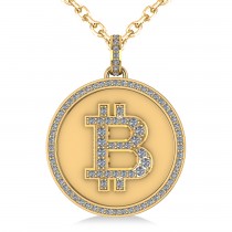 Large Diamond Bitcoin Pendant Necklace 14k Yellow Gold (1.21ct)