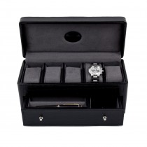 Black Croco Leather 5 Watch Box w/ Drawer for Pens and Accessories