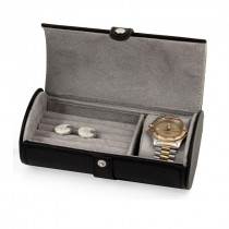 Leather Watch & Cufflink Travel Case with Snap Closure