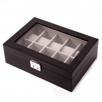 Steel Gray Wood 10 Watch Case w/ Glass Top and Silver Accents