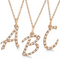 Personalized Diamond Script Letter Initial Necklace in 14k Rose Gold