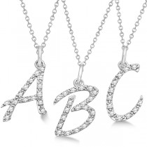 Personalized Diamond Script Letter Initial Necklace in 14k White Gold