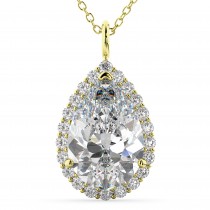 Halo Pear Shaped Diamond Pendant Necklace 14k Yellow Gold (4.69ct)