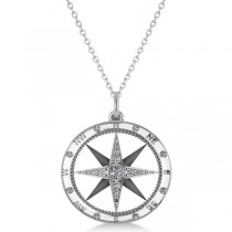 Compass Necklace Pendant Diamond Accented 14k White Gold (0.19ct)