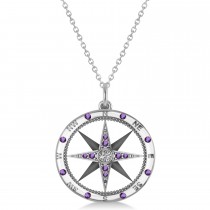 Compass Pendant Amethyst & Diamond Accented 14k White Gold (0.19ct)