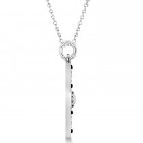 Compass Pendant Black & White Diamond Accented 14k White Gold (0.19ct)