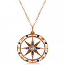 Compass Pendant Blue Sapphire & Diamond Accented 14k Rose Gold (0.19ct)