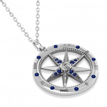 Compass Pendant Blue Sapphire & Diamond Accented 14k White Gold (0.19ct)