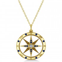 Compass Pendant Blue Sapphire & Diamond Accented 14k Yellow Gold (0.19ct)