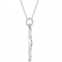 Compass Pendant Blue Topaz & Diamond Accented 14k White Gold (0.19ct)