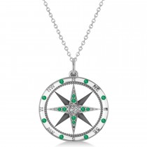 Compass Pendant Emerald & Diamond Accented 14k White Gold (0.19ct)